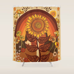 70s, Sunflower, retro, rainbow, warm colors, 60s, boho Shower Curtain