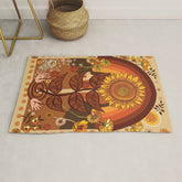 70s, Sunflower, retro, rainbow, warm colors, 60s, boho Rug