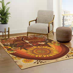 70s, Sunflower, retro, rainbow, warm colors, 60s, boho Rug