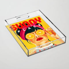 "A Sunny Place For Shady Ladies" Cool, Retro Pinup Girl With Orange Shades Acrylic Tray