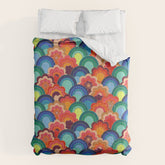 70s rainbow flowers sunset colors Comforter