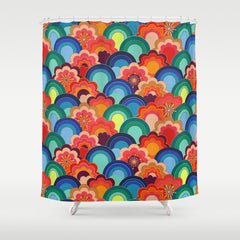 70s rainbow flowers sunset colors Shower Curtain