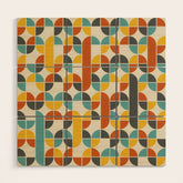 1970s Colors Mid Century Modern Geometric Pattern Wood Wall Art