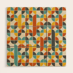 1970s Colors Mid Century Modern Geometric Pattern Wood Wall Art