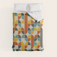 1970s Colors Mid Century Modern Geometric Pattern Duvet Cover