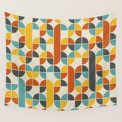 1970s Colors Mid Century Modern Geometric Pattern Wall Tapestry