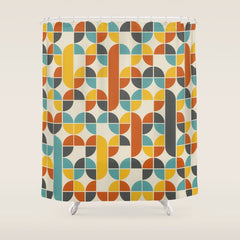 1970s Colors Mid Century Modern Geometric Pattern Shower Curtain