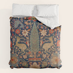 17th Century Persian Rug Print with Animals Comforter