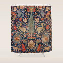 17th Century Persian Rug Print with Animals Shower Curtain