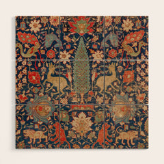 17th Century Persian Rug Print with Animals Wood Wall Art