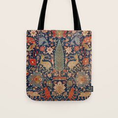 17th Century Persian Rug Print with Animals Tote Bag