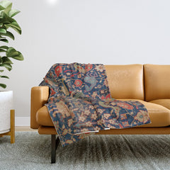 17th Century Persian Rug Print with Animals Throw Blanket