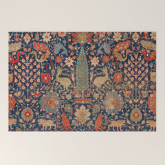 17th Century Persian Rug Print with Animals Welcome Mat