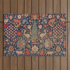 17th Century Persian Rug Print with Animals Outdoor Rug
