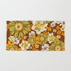 70s Retro Flower Power boho pattern Bath Towel