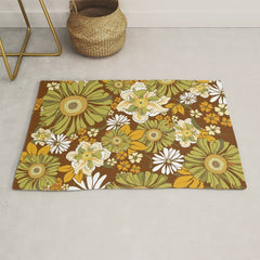 70s Retro Flower Power boho pattern Rug