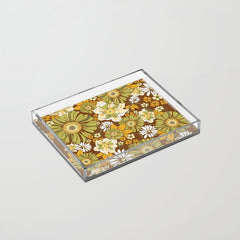 70s Retro Flower Power boho pattern Acrylic Tray