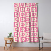 90s checkers flowers cream and pink Window Curtain