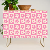 90s checkers flowers cream and pink Credenza