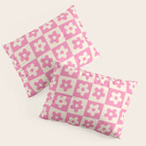 90s checkers flowers cream and pink Pillow Sham