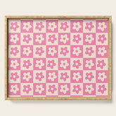 90s checkers flowers cream and pink Serving Tray