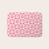 90s checkers flowers cream and pink Bath Mat