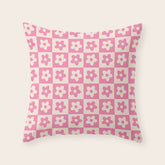 90s checkers flowers cream and pink Throw Pillow