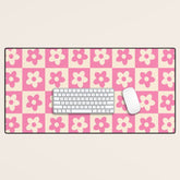 90s checkers flowers cream and pink Desk Mat