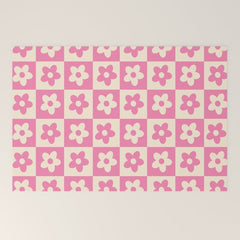 90s checkers flowers cream and pink Welcome Mat