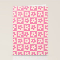 90s checkers flowers cream and pink Stationery Card