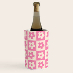 90s checkers flowers cream and pink Wine Chiller