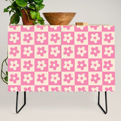 90s checkers flowers cream and pink Credenza