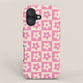 90s checkers flowers cream and pink iPhone Case