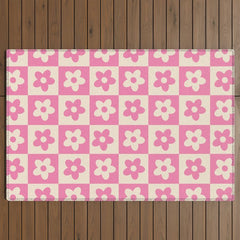 90s checkers flowers cream and pink Outdoor Rug