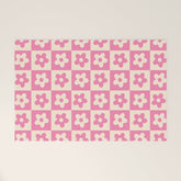 90s checkers flowers cream and pink Welcome Mat