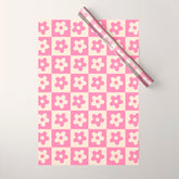 90s checkers flowers cream and pink Wrapping Paper