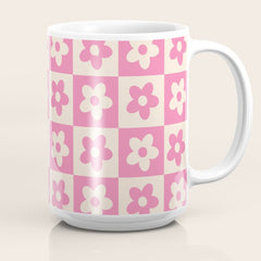 90s checkers flowers cream and pink Coffee Mug