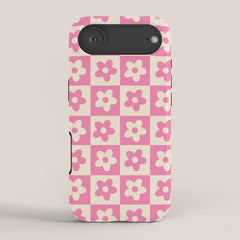 90s checkers flowers cream and pink iPhone Case