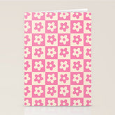 90s checkers flowers cream and pink Stationery Card