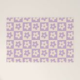 90s flowers checkers cream and lilac Welcome Mat