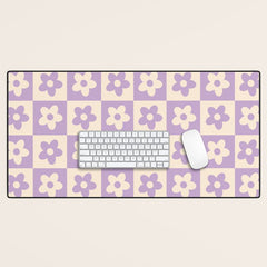 90s flowers checkers cream and lilac Desk Mat