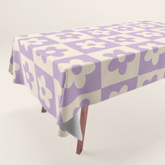 90s flowers checkers cream and lilac Tablecloth