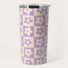 90s flowers checkers cream and lilac Travel Mug