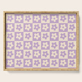 90s flowers checkers cream and lilac Serving Tray