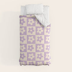 90s flowers checkers cream and lilac Comforter
