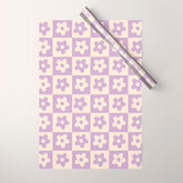 90s flowers checkers cream and lilac Wrapping Paper