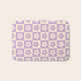 90s flowers checkers cream and lilac Bath Mat