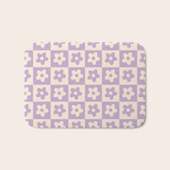90s flowers checkers cream and lilac Bath Mat