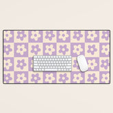 90s flowers checkers cream and lilac Desk Mat