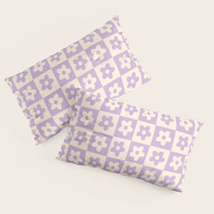 90s flowers checkers cream and lilac Pillow Sham